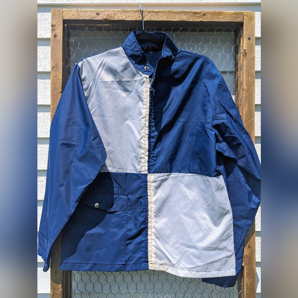 Vintage 1960s Envoy Now Jacket Navy White Colorblock Windbreaker L Mod Retro